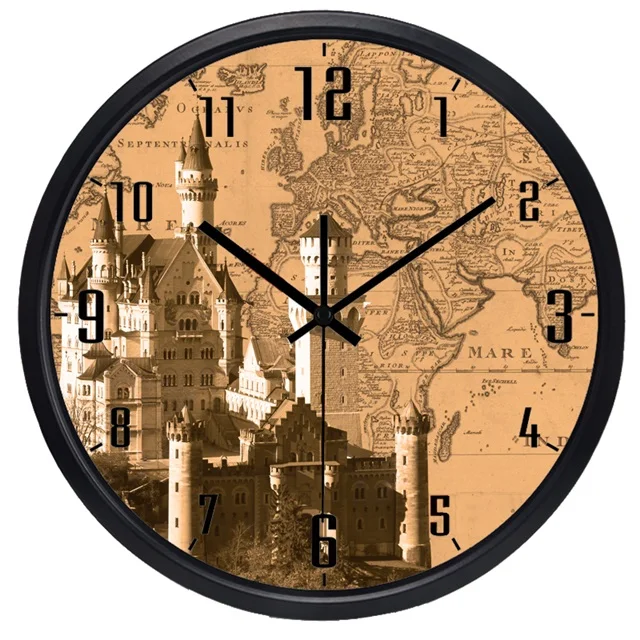Часы с мировым часовым поясом, Брендовые Часы для лобби, часы с мировыми интересами, цветные часы-карта из крафт-бумаги - Цвет: Black Swan Castle