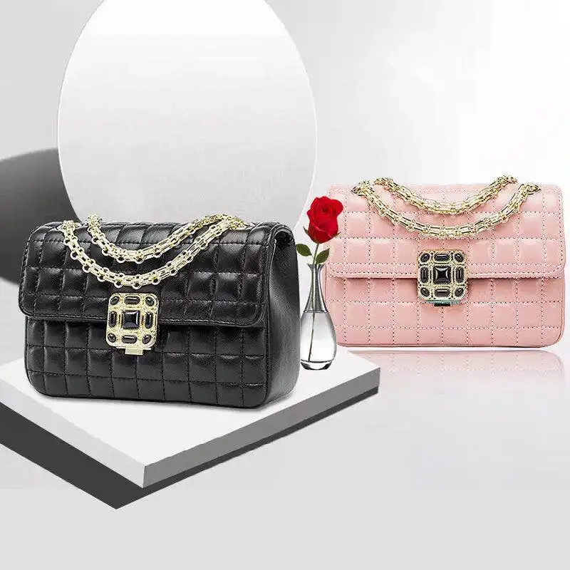 

2019 new high-grade rhombic chain small fragrance bag leather sheepskin mini chain bag shoulder Messenger bag