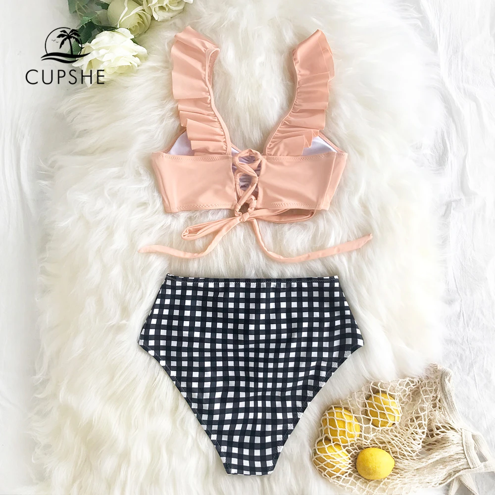 CUPSHE зеленый и цветочный на шнуровке комплект бикини бретельках для женщин Scalloped