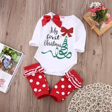Newborn Baby Boy Girl Clothes Long Sleeve Xmas Jumpsuit Baby Bowknot Romper Christmas Socks Leg Warmers 2pcs clothes set