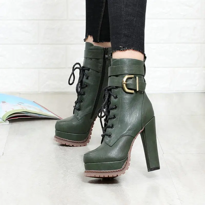 

2019 autumn and winter high heel women's shoes short boots with thick heel women's boots waterproof platform Martin boots
