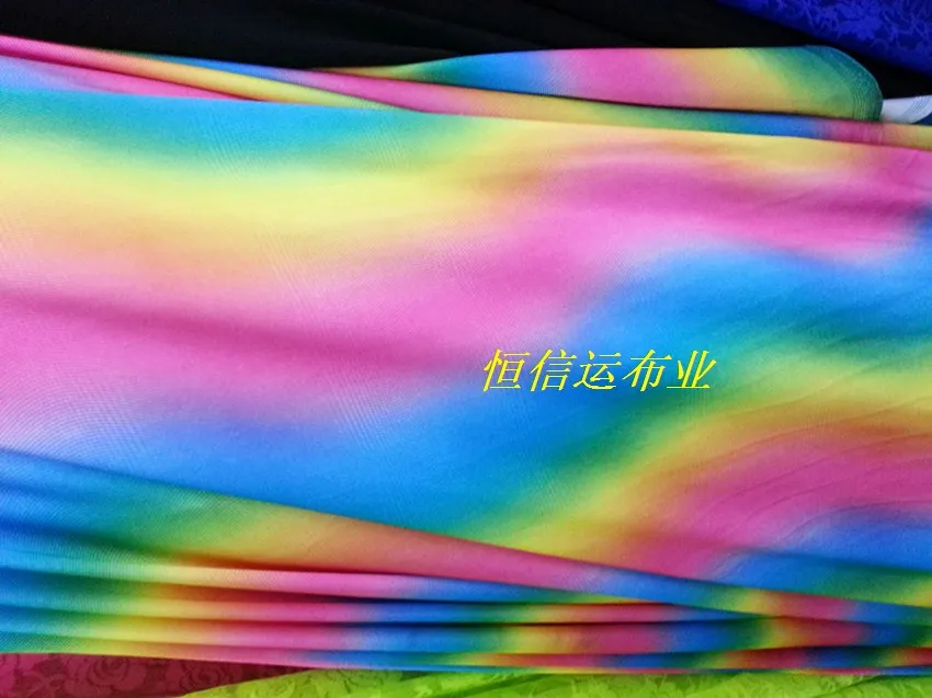 Цвет ful печати градиент спандекс ткань для сцены костюмы Ткань этнические костюмы Ткань лайкра танцев Strech