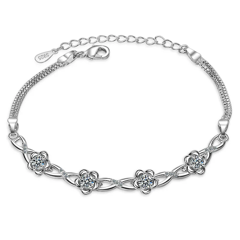 

New Top Quality Flower with CZ Crystal Design Bracelet&Bangle for Women Wedding&Birthday Jewelry Pulseira Feminina