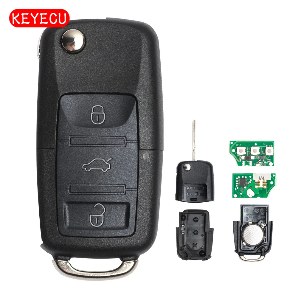 Keyecu Flip Remote Car Key Fob 3 Button 434MHz ID48 Chip for VW