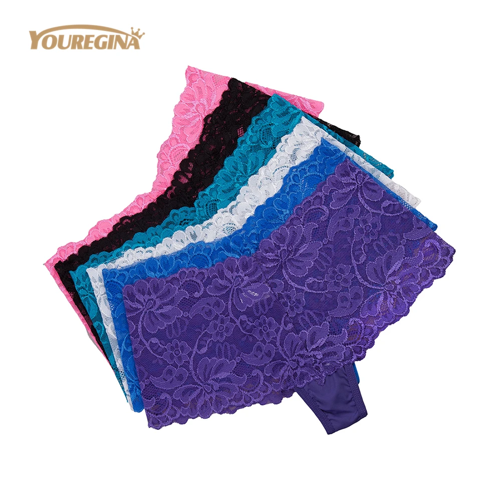 

YOUREGINA Underwear Women Sexy Boyshort Transparent Lace Floral Briefs Cotton Ladies Panties Low-rise Embroidery Boxer 6pcs/lot