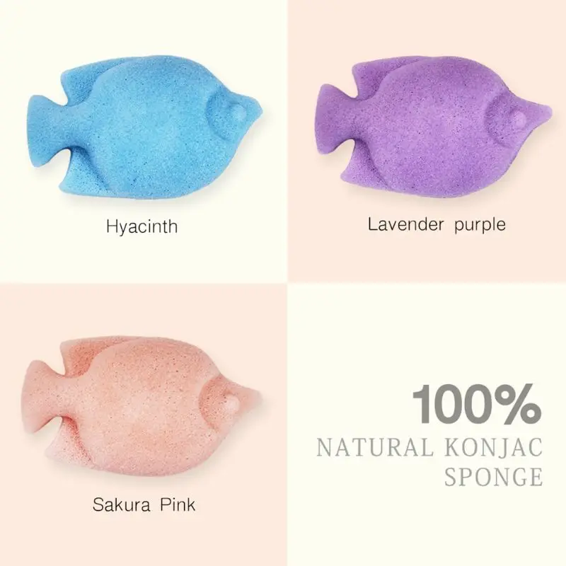 Спонж-Конняку натуральный милый тропический рыбьей формы лицевая губка для мытья лица Отшелушивающий глубокий коврик для чистки кистей Инструмент для макияжа красоты 7 цветов