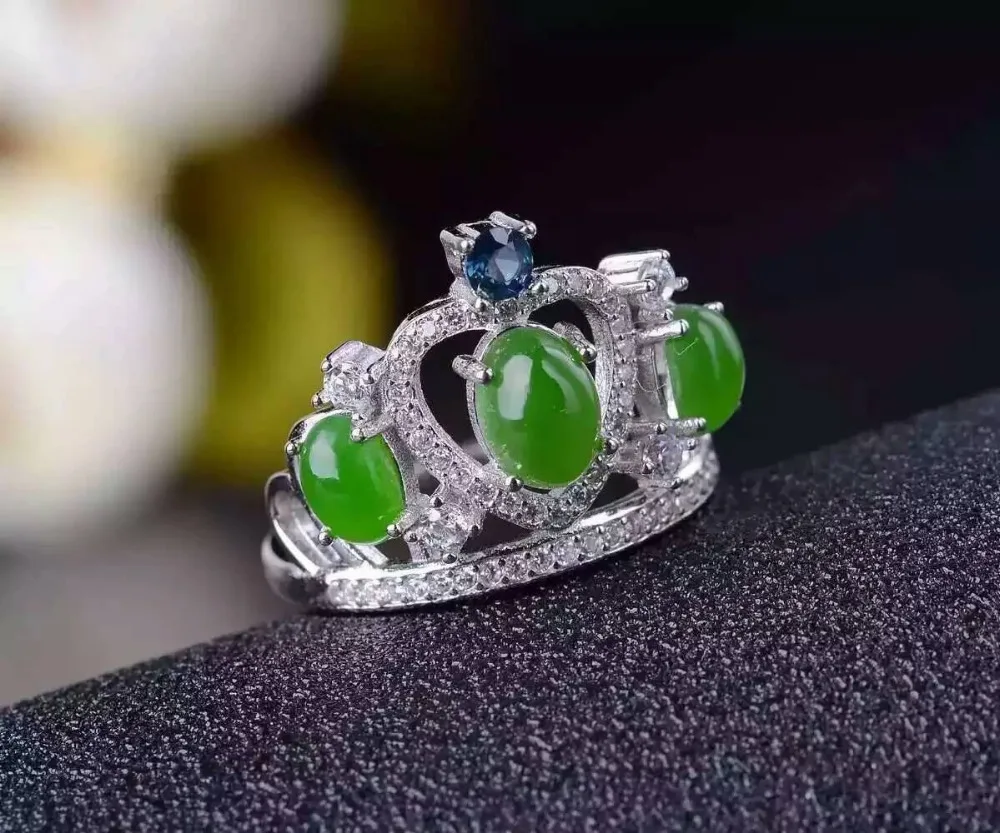 

Natural green jasper gem Ring Natural gemstone ring 925 sterling silver trendy Elegant Crown women girl party gift Jewelry