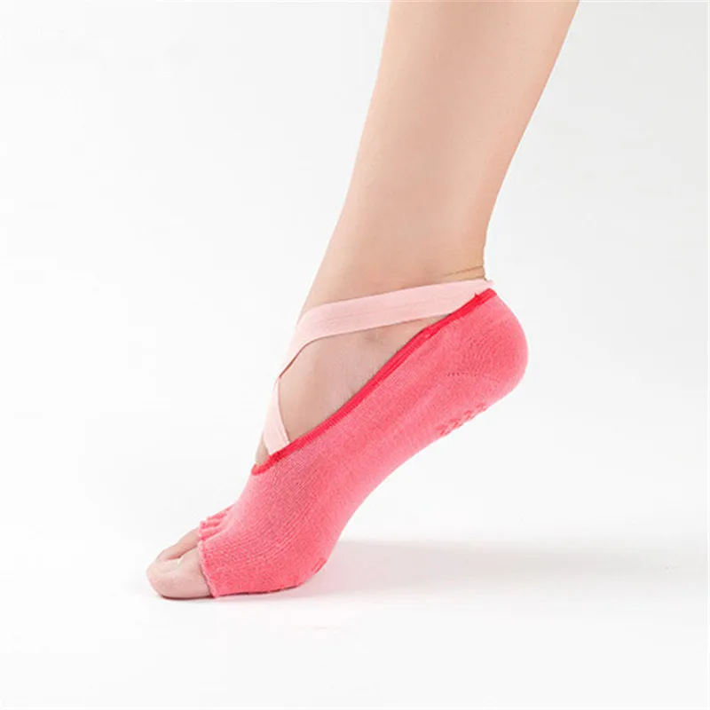 1 пара, женские нескользящие хлопоковые носки для йоги с поперечным Ремешком, с открытым носком, противоскользящие Дышащие носки для танцев, балета, фитнес, Пилатес