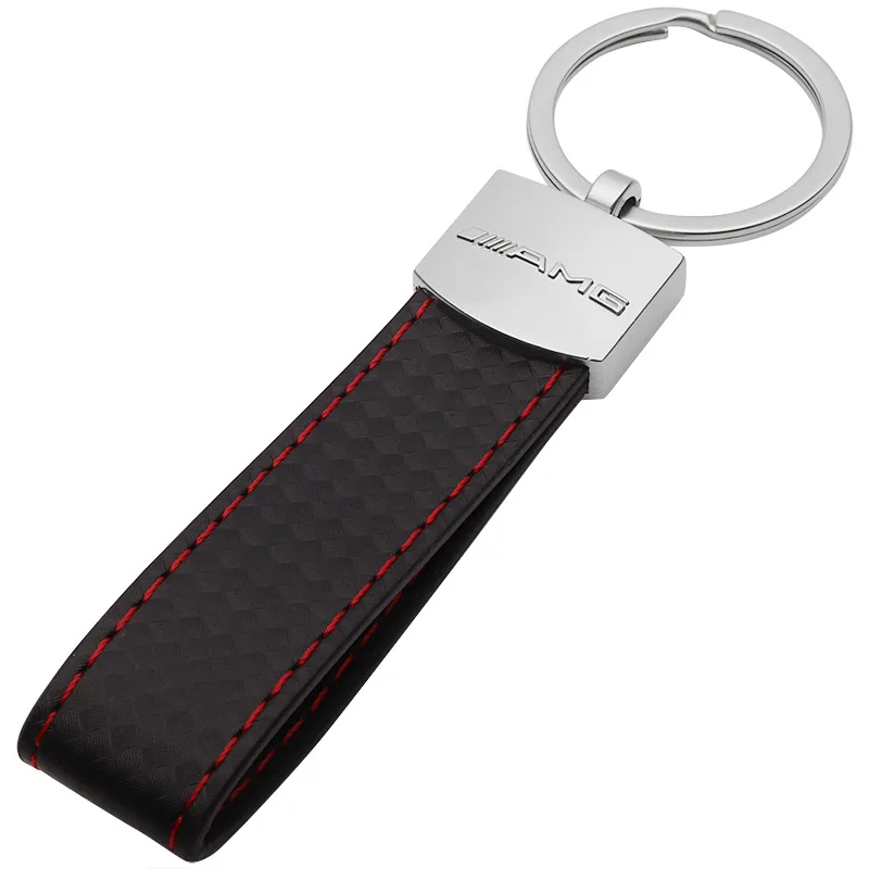 

Carbon Fiber Leather M Performance RS Sline AMG Keychain Keyring Key Fob Chain Ring for Benz B.M.W Audi Car Keys (AMG)