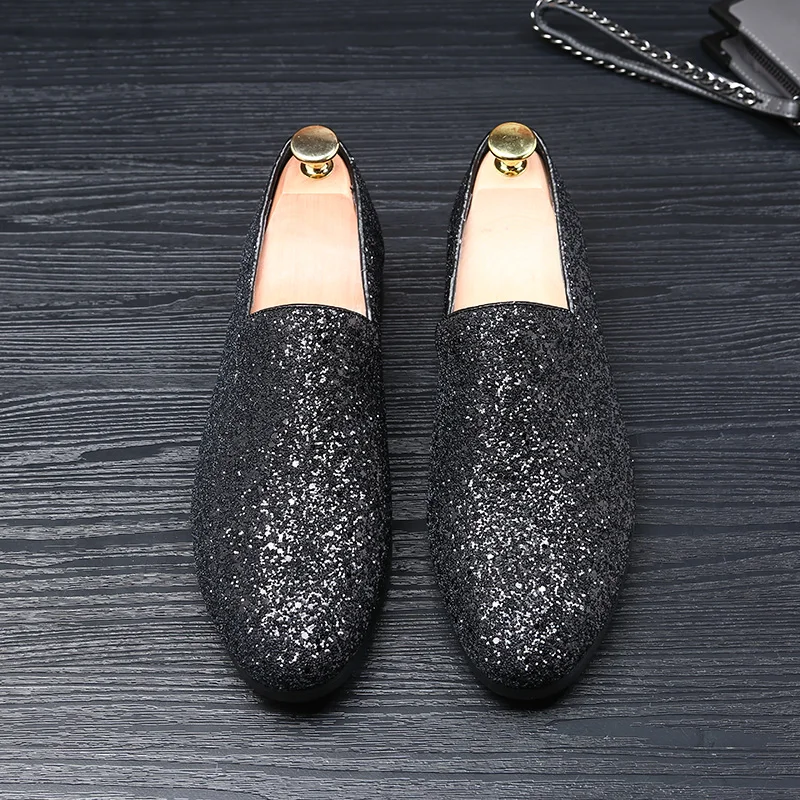 designer shoes men silver gold spiked loafers male rhinestone luxury brand dressing moccasins studded cool flats shoes for men (54)