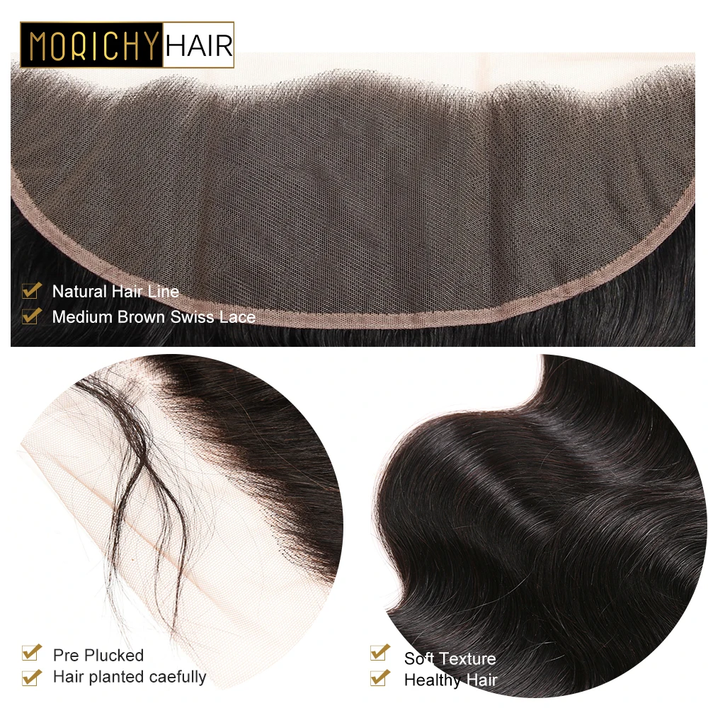 MORICHY Hair Brazilian Deep Wave Lace Frontal 13*4 Ear to Ear Free Part Lace Frontal Closure 100% Remy Human Hair Natural Color
