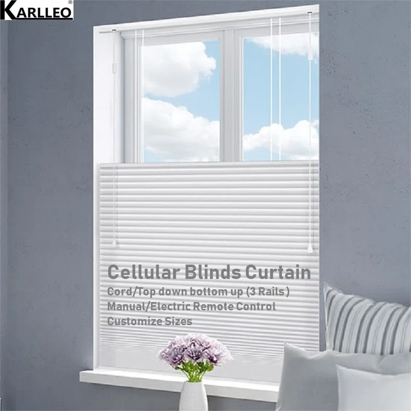 

Blackout Cellular Honeycomb Blinds Shades Curtain Cord,top down bottom up Customize Sizes Manual or Motorized