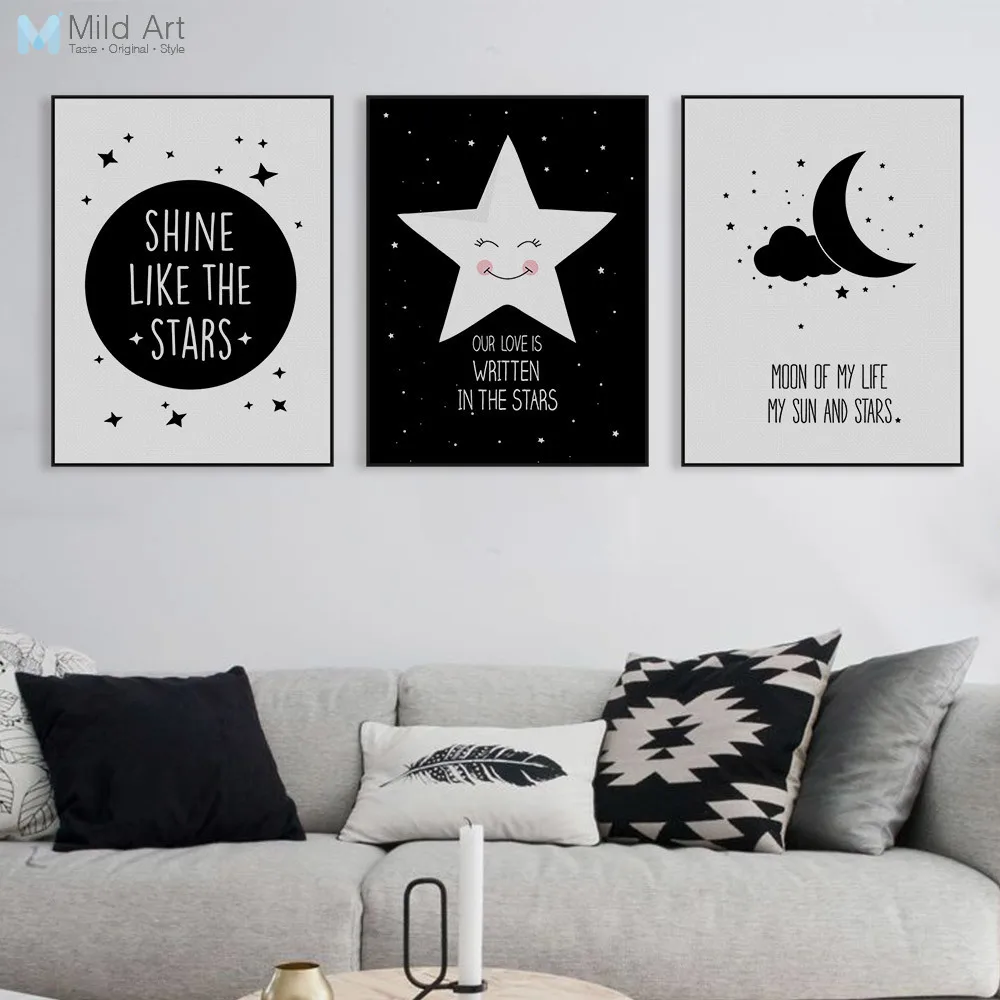 

Nordic Motivational Quotes A4 Poster Print Star Wall Art Picture Modern Black White Kids Room Deco Canvas Painting Custom Gift