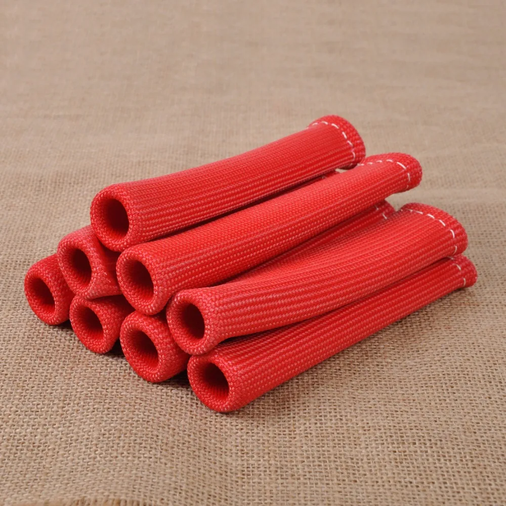 DWCX 8pcs RED High Degree Spark Plug Wire Boots Cover Heat Exhaust Shield Protector Manifold
