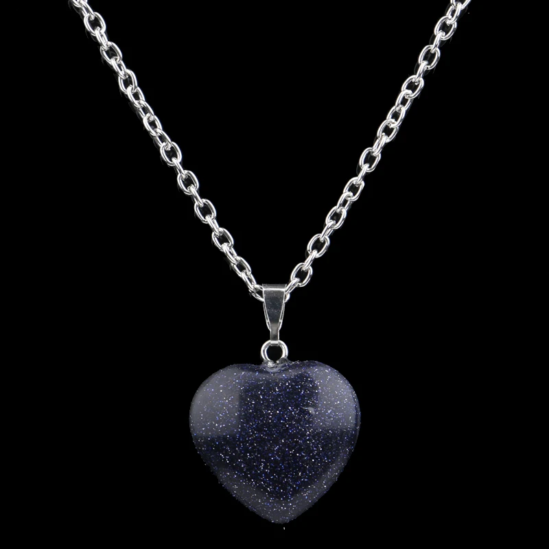 Bespmosp Fashion Natural Stone Heart Necklace Crystal Blue Sodalite
