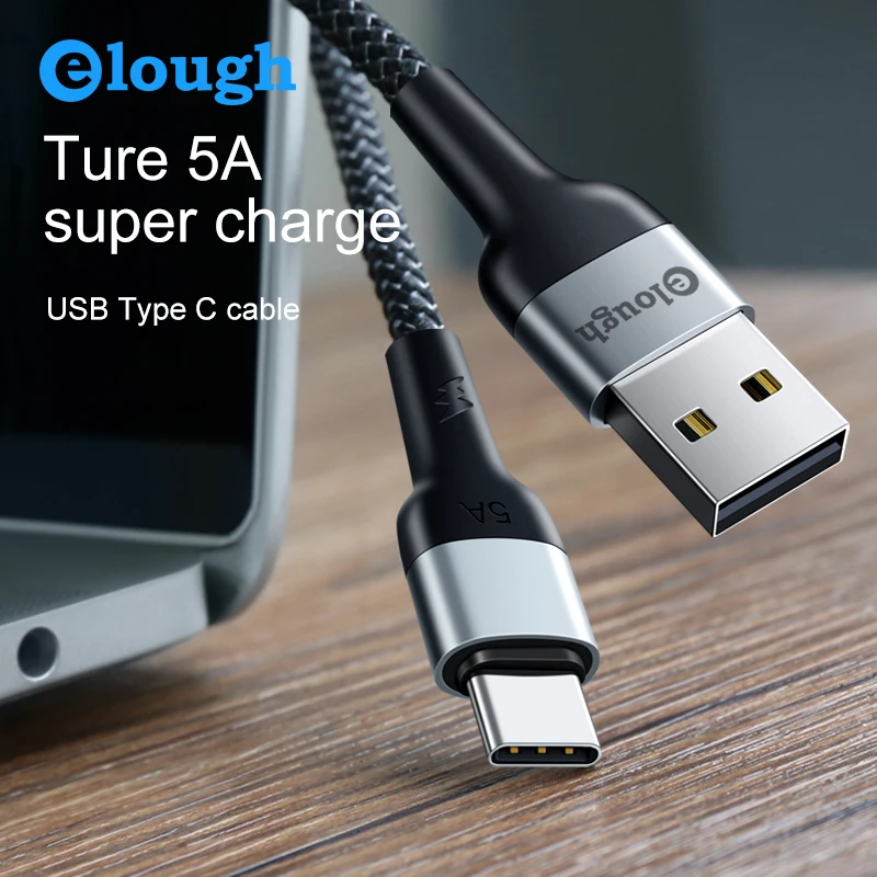 Elough 5A usb type C кабель для huawei P30 P20 P10 mate 20 10 Pro Plus Lite быстрое зарядное устройство для Xiaomi Quick Charge 3,0 USB C кабель