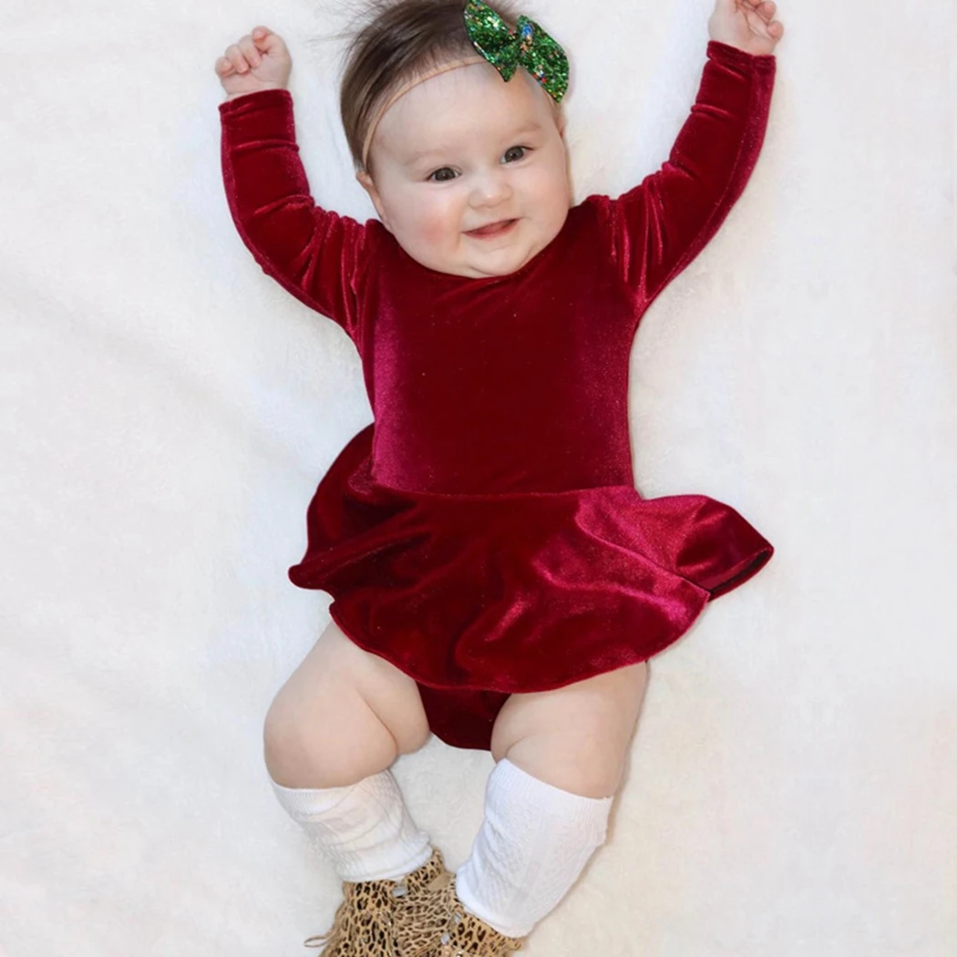 Velvet Baby Girls Bodysuit With Dress Clothes Ruffle Bodysuit Outfits