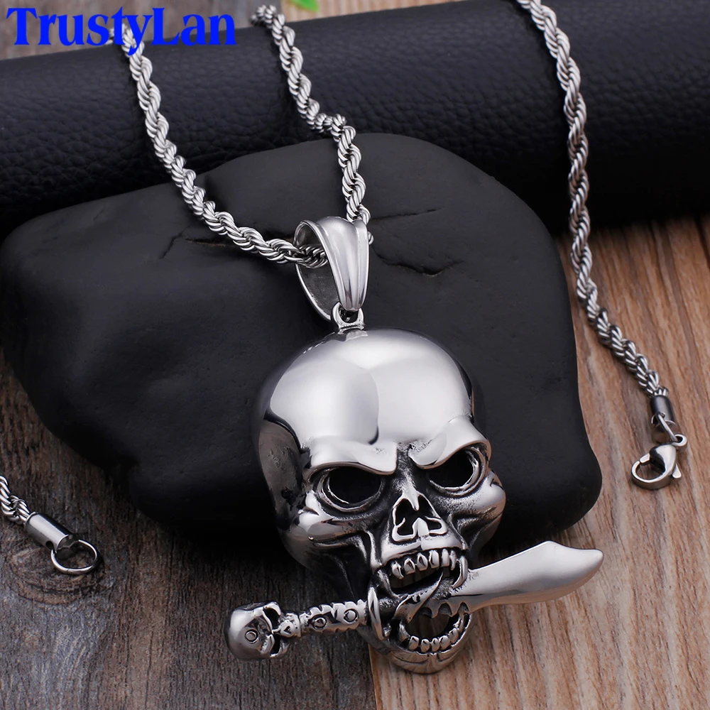 Rocker Skull Head Pendant Necklace For Men Jewelry Accessory
