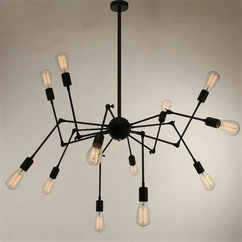 

Vintage Industry Loft Creative Black Iron Led E27*12 Heads Pendant Light For Dining Room Living Room Decor Lamps 1543