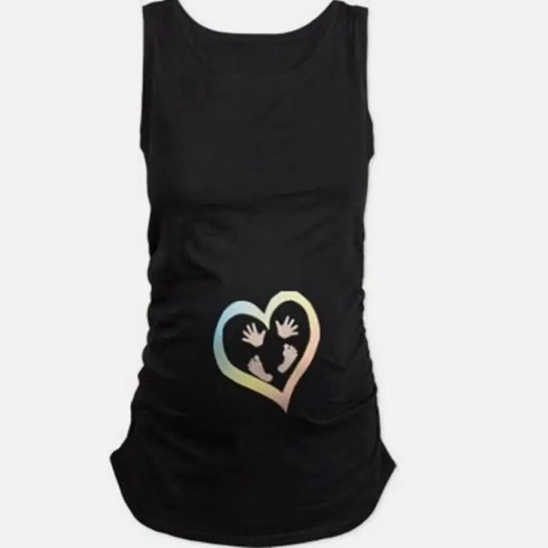 

Maternity Clothes New Footprint Love Print Casual Pregnancy Sleeveless Shirts Pregnant Women Shirts Plus Size Pregnancy Clothes