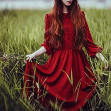 Весенне-осеннее винтажное женское красное платье в английском стиле с рукавом-фонариком три четверти