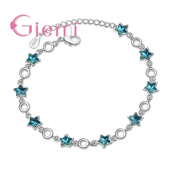

Original Popular 925 Sterling Silver Beautiful Blue Star Shape Cubic Zirconia Bracelets For Women Female Crystal Jewelry Present