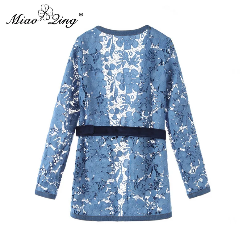 2019 Miaoqing Mode Bleu Manteau Longues Manches Creux Bandage Vintage Cardigan Sexy Streetwear Printemps Vestes Dentelle Femmes Vêtements dr61qrvw