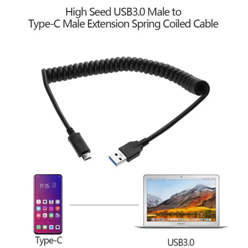 1.2m High Seed Flexible USB3.0 Male to Type-C Extension Extended Spring Cable Coiling Wire Data Sync Charger Cord |