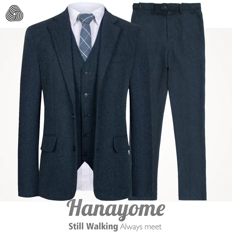 Senior Custom Woolen brown Herringbone Tweed Run men wedding suit British style Mens suit tailored plus size Blazer suit
