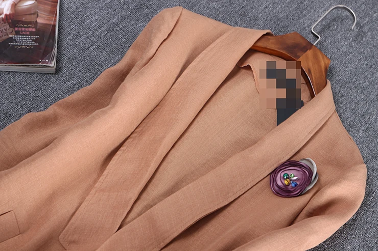 Europe station 2017 New autumn Three Quarter sleeve Long Solid fashion casual Notched collar Pockets women Blazers plus size