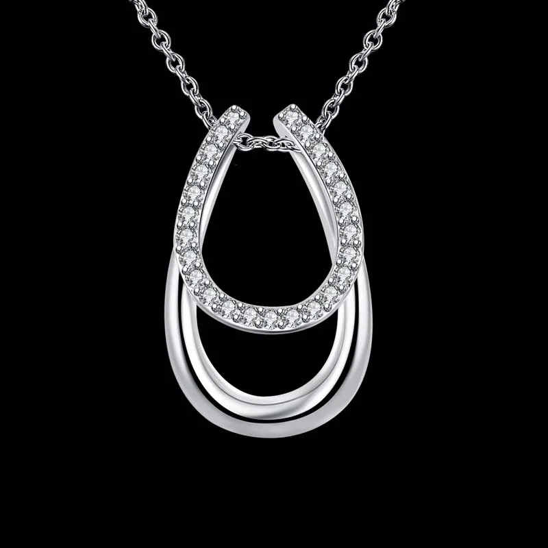 Free shipping 1 Pc Lucky Rhinestone Double Horse Hoof Horseshoe Pendant Necklace Silver Plated High quality Fashion Jewelry Free shipping 1 Pc Lucky Rhinestone Double Horse Hoof Horseshoe Pendant Necklace Silver Plated High quality Fashion Jewelry