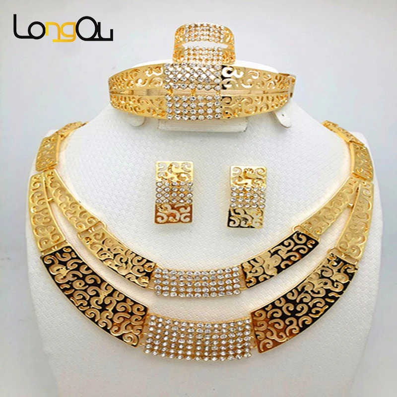 

New african engagement wedding jewelry sets Nigeria party jewelry bangle necklace,earring fashion costume jewelry set