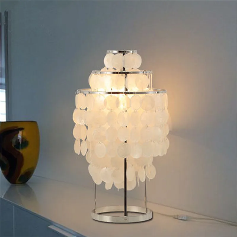 Us 143 3 27 Off Modern Table Lamp Unique Style Capiz Shells Polished Chrome Table Light Bedroom Bedside Lighting Fixtures Home Decor Desk Lights In
