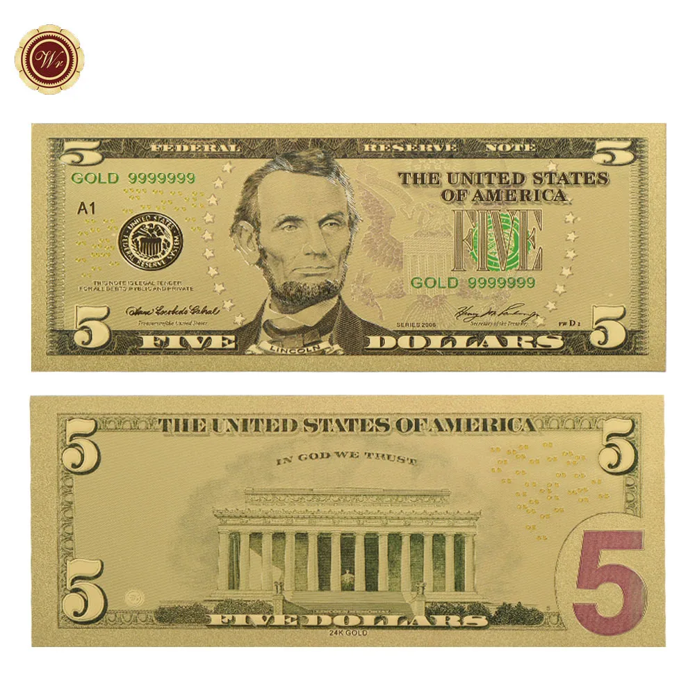 WR USD 2 Позолоченные банкноты домашний декор коллекционные красочные бумажные деньги США поддельные деньги качество золотые банкноты для коллекции
