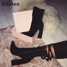 Eilyken-Botines aterciopelados para mujer, botas Chelsea con cremallera y tacón puntiagudo, de talla grande 35-42, para otoño e invierno, a la moda, novedad de 2022