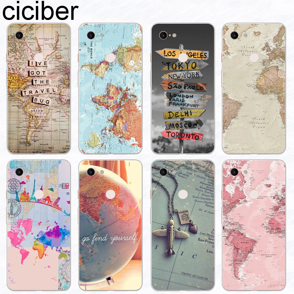 

ciciber World Map Travel plan Phone Case Funda for Google Pixel 3 2 XL Soft Silicone Cover for Google Pixel 3XL 2XL Coque Capa