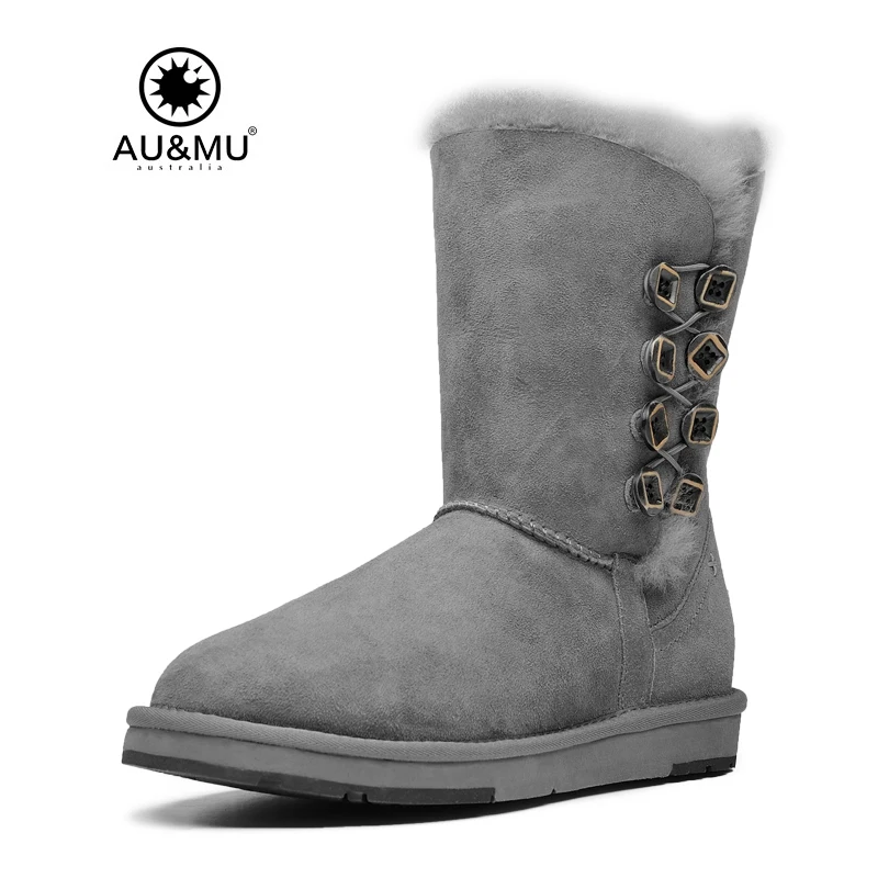 

2017 AUMU Australia Fur Flat Suede Wool Lining Thick Platform Round Toe Rubber Soles Snow Winter Boots UG N368