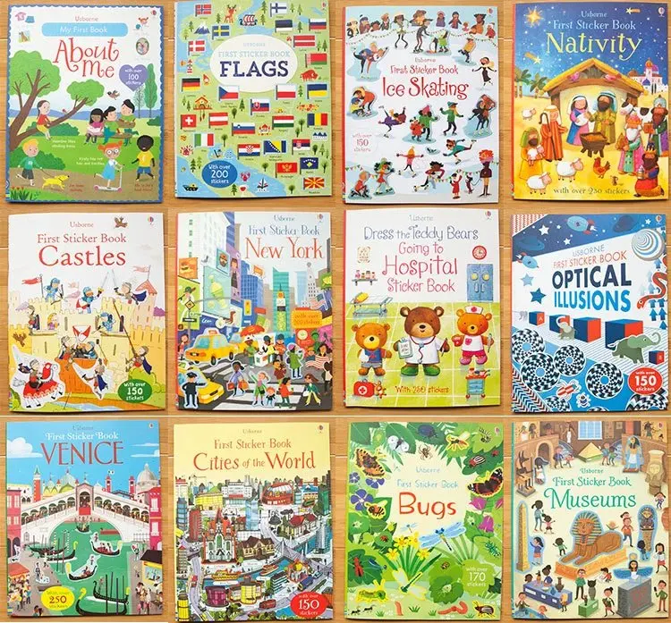 5 книг/набор Usborne Стикер Книга дети английский рисунок раскраски обучающие
