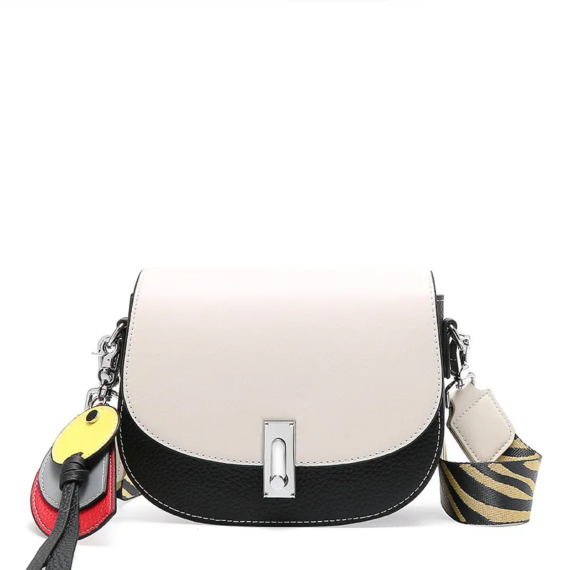 Летняя сумка-седло из натуральной кожи, женская сумка через плечо, маленькая роскошная женская сумка через плечо, высокое качество - Цвет: white black