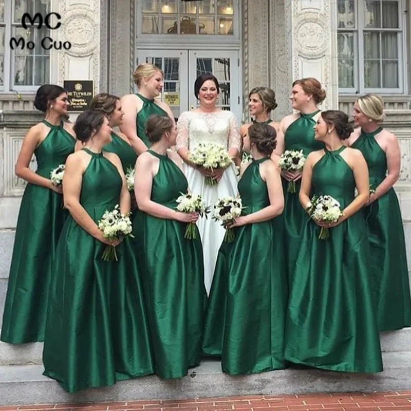 Simple Halter Green Cheap Long Bridesmaid Dresses Online