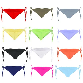 

Adjustable Size Men Underwear Drawstring Ties Smooth Solid Briefs Male Pants Low Rise Bikini Thong Lingerie Gay ropa interior