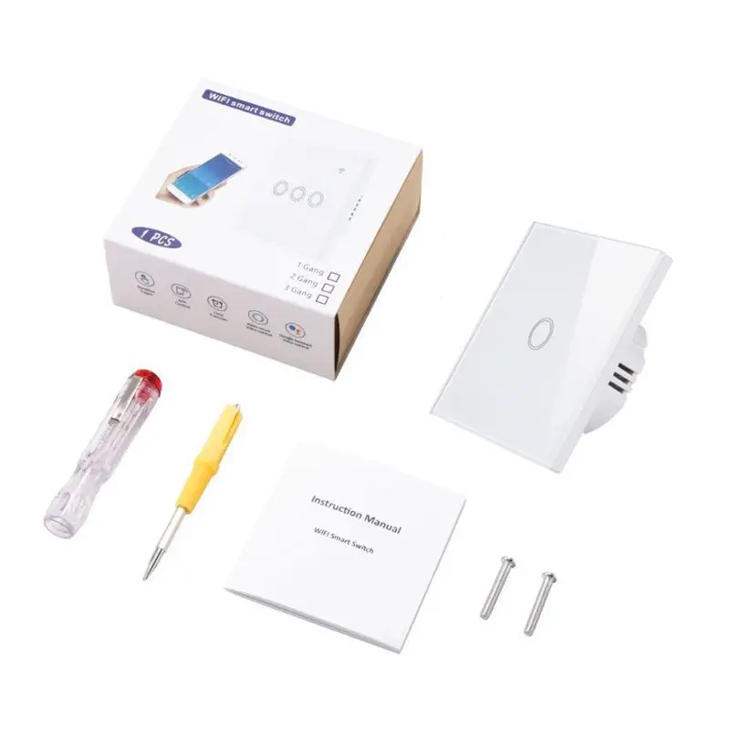 

AC 100-250V 2000W 2.4G WiFi Touch Wall Light Switch Panel 1/2/3 Gang APP Control LED Lamp Fan Smart Switch