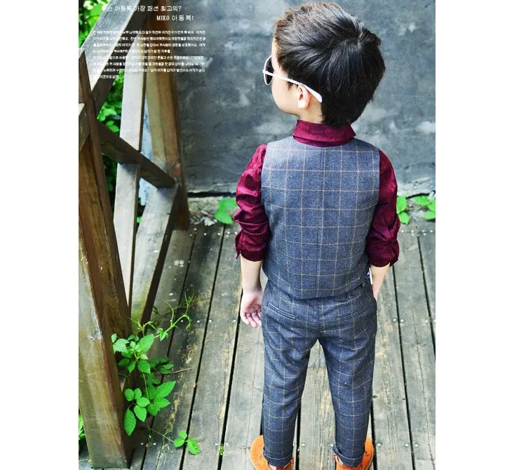 Flower Boys Plaid Wedding Suit Brand England Style Gentle Boy Formal Tuxedos Suit Kids Spring 3Pcs Clothing Set Costume N68