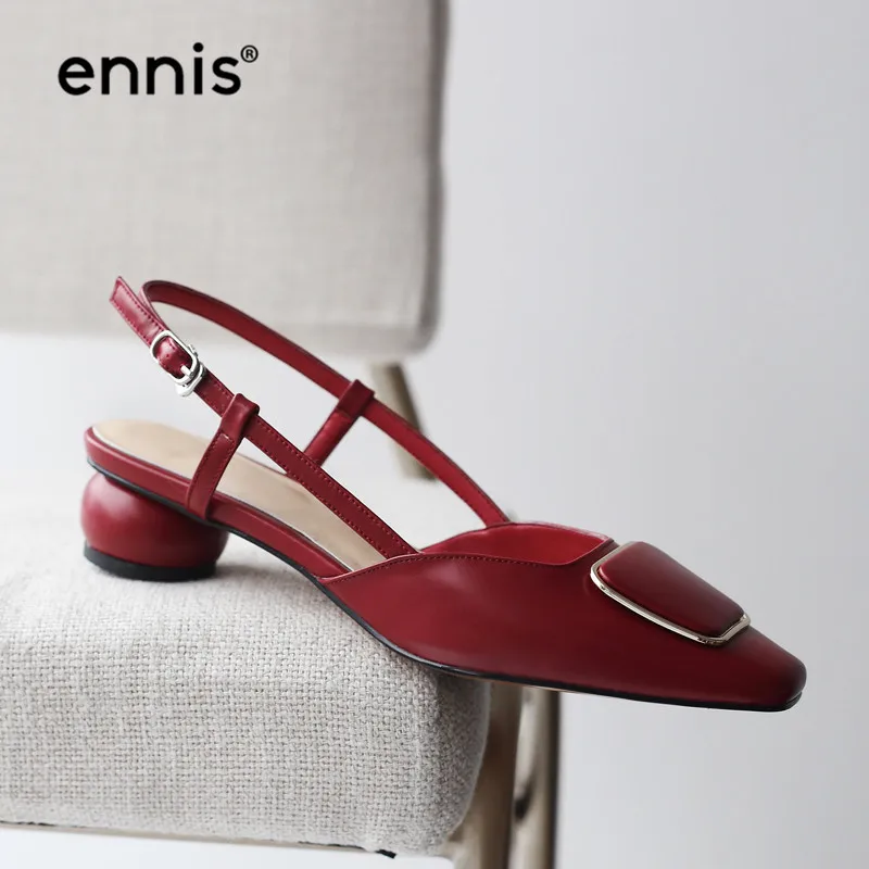 ENNIS/; Туфли-лодочки на необычном каблуке; босоножки из натуральной кожи; женские слинбэки; летние женские повседневные туфли-лодочки; цвет красный, черный; модная обувь; P938