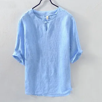 

MFERLIER thin style Summer men t shirts O-neck Linen size M-3XL t shirts men White and Blue colors