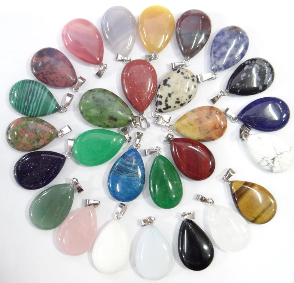 

natural stone Quartz Crystal lapis Opal Turquoises tiger eye water drop pendant for diy Jewelry making necklace Accessories24PCs