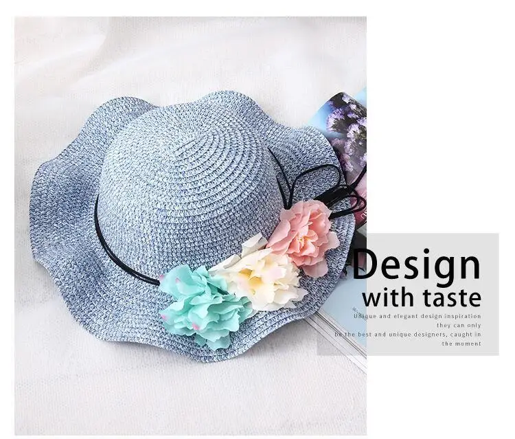 Розничная, 5 цветов, летние детские цветочные простые волнистые крупнозернистая солома шляпы для мальчиков и девочек, пляжные шляпы для родителей-детская Солнцезащитная Панама