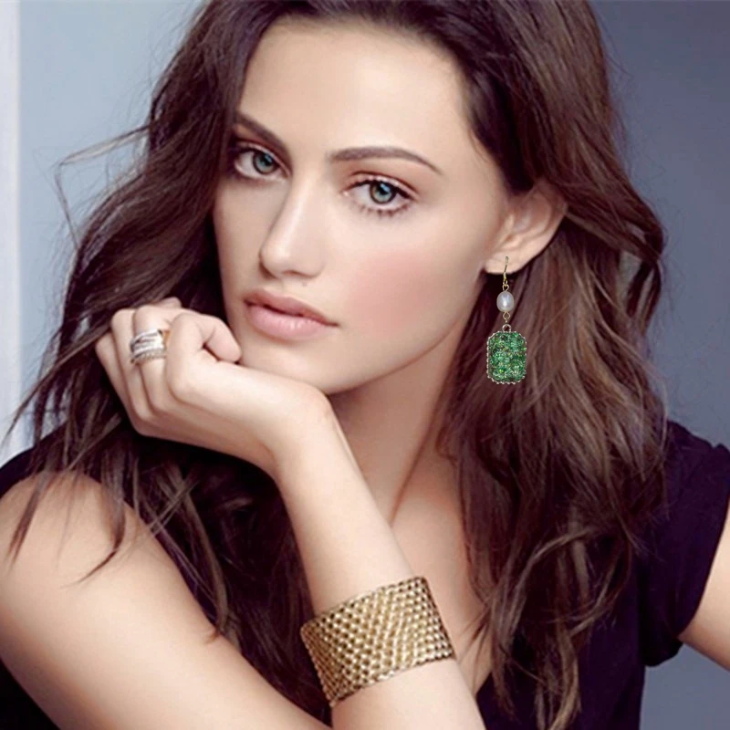 

2018 new fashion Korean gold earrings Square green zircon drop earrings jewelry earrings For women Free shipping
