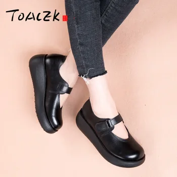 

Thick-bottomed leather leather art retro boots, round-head women's single shoes, waterproof Taiwan national wind muffin shoes