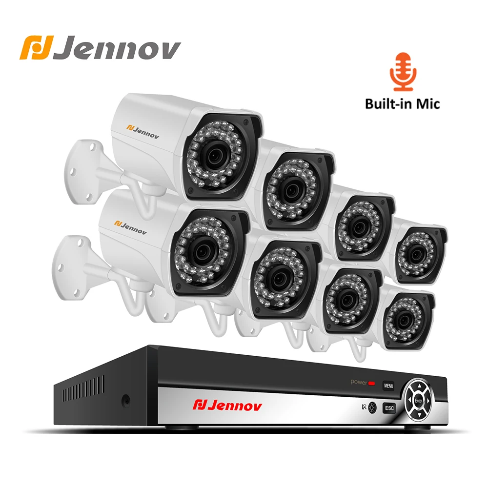 

Jennov Audio Record System 8CH 1080P CCTV Set Video Surveillance Kit Security Camera System IP Cam P2P POE NVR Kit HD 2MP IR-Cut